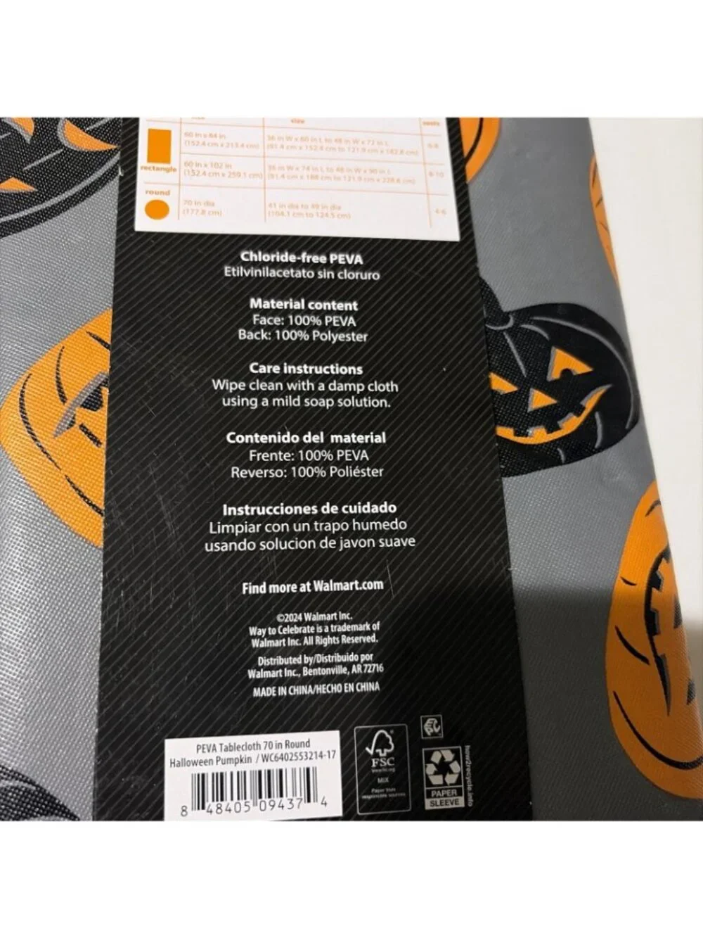 Celebrate Halloween PEVA Vinyl Tablecloth Pumpkin Jack O Lantern 70